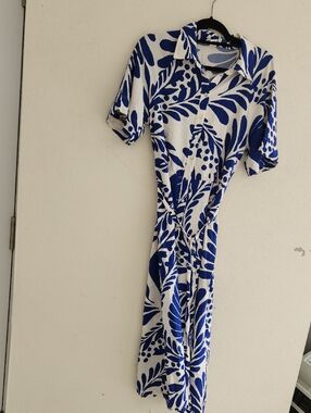 H&M White Dress with Bold Blue Floral Print